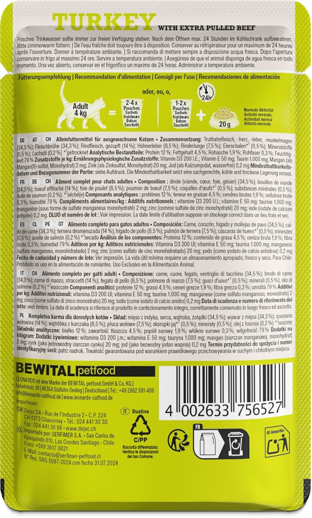 Leonardo 70g*16kpl TURKEY +extra pulled Beef