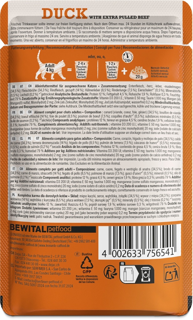 Leonardo 70g*16kpl DUCK +extra pulled Beef