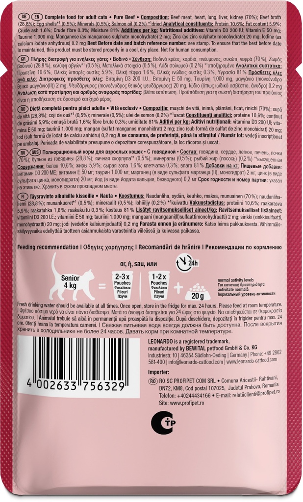 Leonardo 85g*16kpl Pure Beef