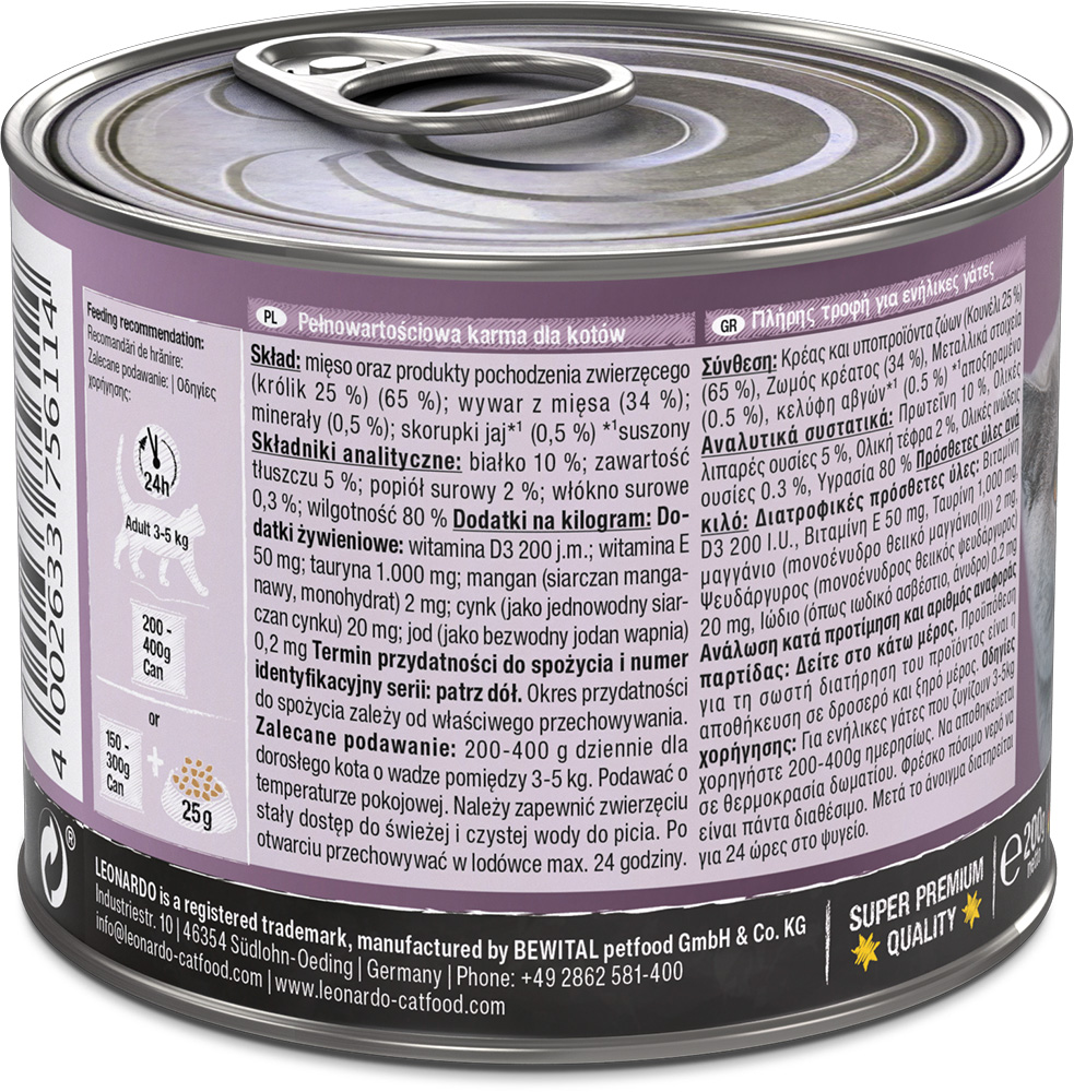 Leonardo 200g*6kpl rich in RABBIT